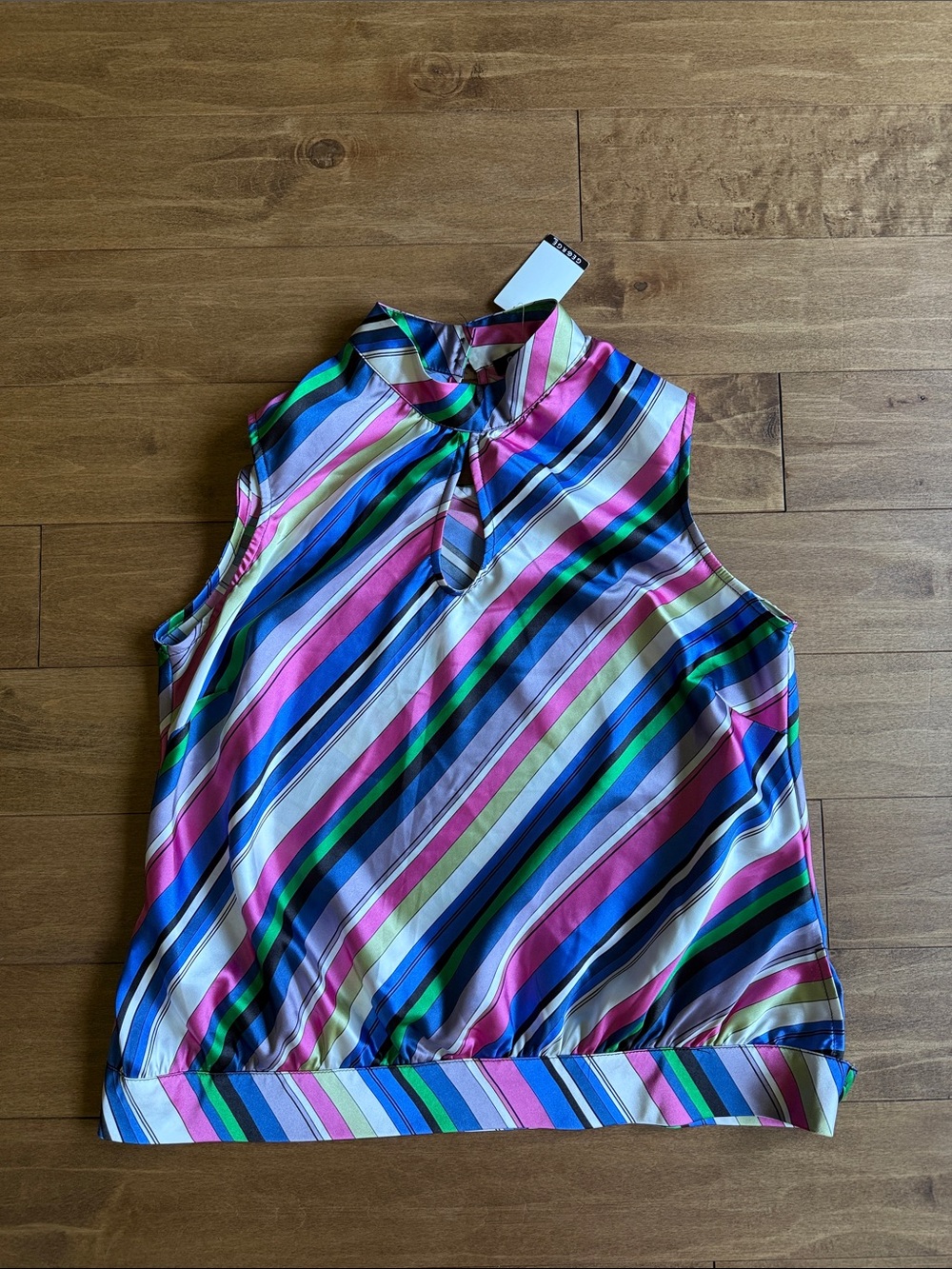 George Multicolor Diagonal Stripe Sleeveless Keyhole Top
